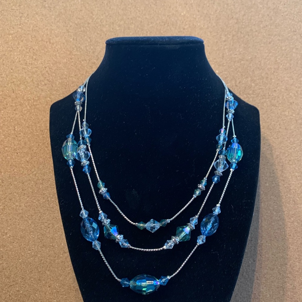 Lia Sophia iridescent blue green layered necklace